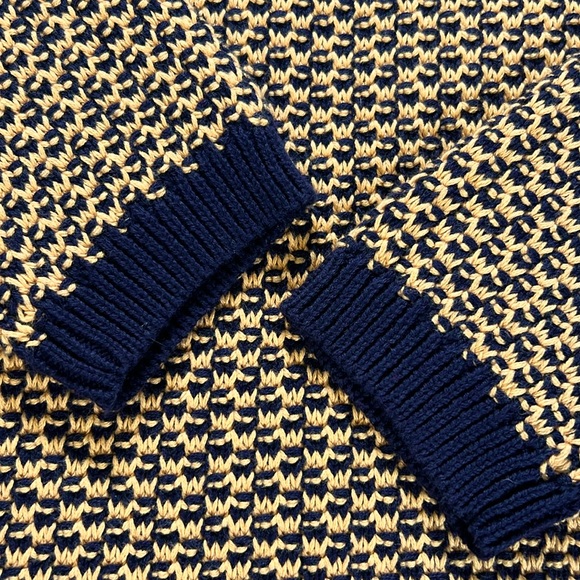 TALBOTS Basketweave Sweater M Petite Open Knit Cotton Navy Camel Neutral Classic - Picture 12 of 17